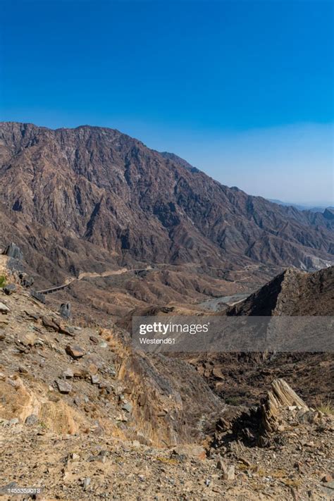 Saudi Arabia Al Baha Road Winding Through Rocky Mountains High Res