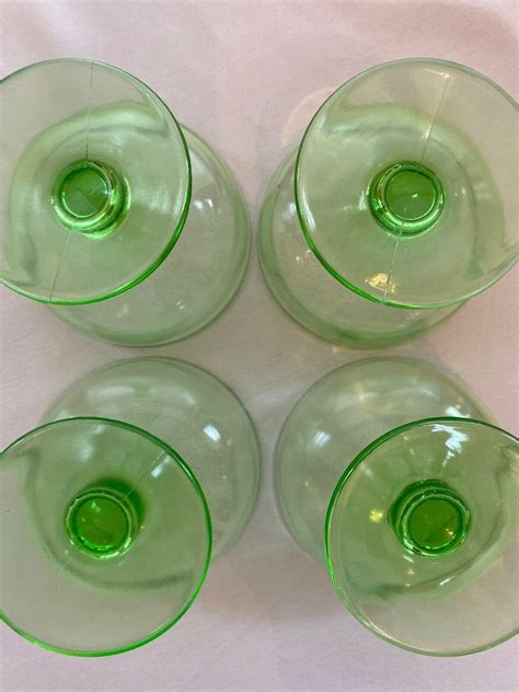 Hazel Atlas Green Depression Glass Sherbert Dish Uranium Set Of