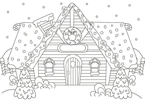 Christmas House Coloring Page For Kids And Adults With Christmas Tree