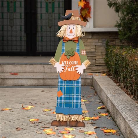 Glitzhome Fall Wooden Scarecrow Yard Stake Multi Functional Rustic
