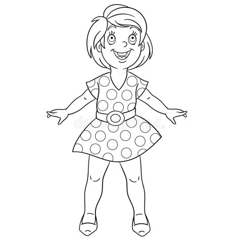 Coloring Page With Happy Girl Stock Vector Illustration Of Active