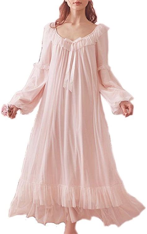 Womens Vintage Victorian Nightgown Long Sleeve Sheer Sleepwear Pajamas