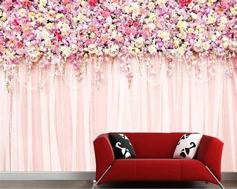 Beibehang Custom Modern Living Room Background Wall 3d Pink Flower Rose