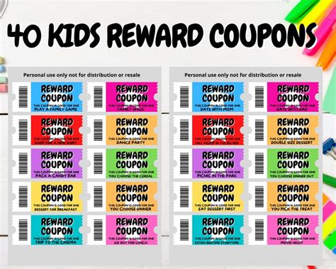 Printable Reward Coupon Reward Ticket Rainbow Clipart Etsy