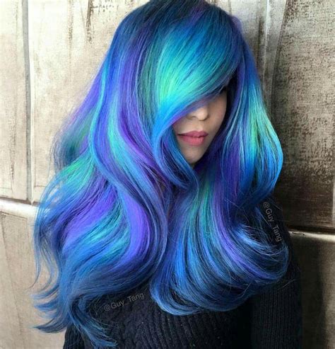 Blue Teal Purple Colour Colored Coloured Color Hair Style Bright Long