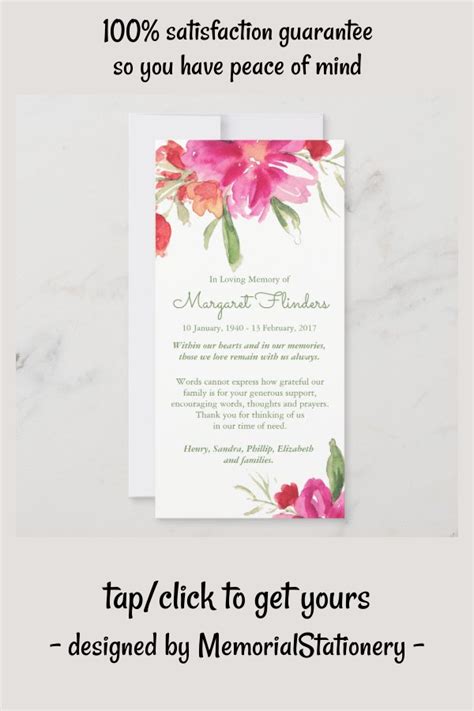 Funeral Thank You Cards Watercolour Florals Funeral
