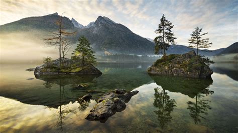 Wallpaper Lake Hintersee Berchtesgaden Bavaria Germany Mountains