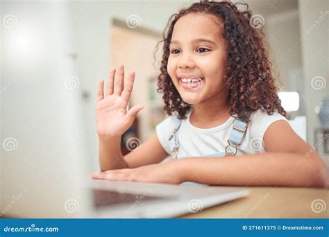 Elearning Video Call And Child With Laptop In Online Class Wave Hello