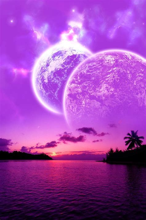 Beautiful Cosmic Sunset Purple Pink Ocean Ocean Sunset