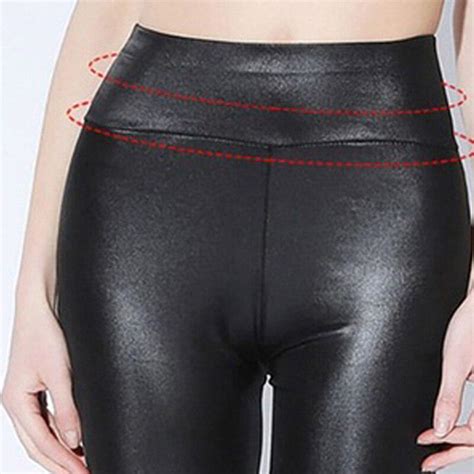 Cheap High Waist Imitation Leather Fat Mm Stretch Large Size Feet Pants Spring Nine Points