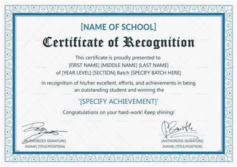 Outstanding Student Recognition Certificate Template With Reg Sample