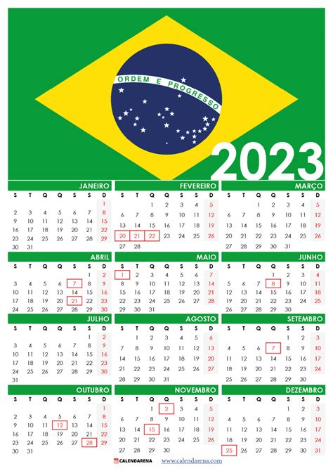 Calendário 2023 Brasil Para Imprimir Feriados
