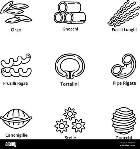Natural Pasta Icon Set Outline Set Of 9 Natural Pasta Vector Icons For