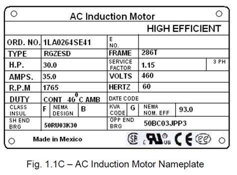 Electric Motor Nameplate Specifications