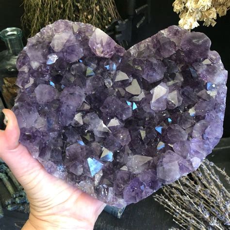 Heart Shaped Amethyst Cacoxenite Cluster Raw Crystal Geode Purple