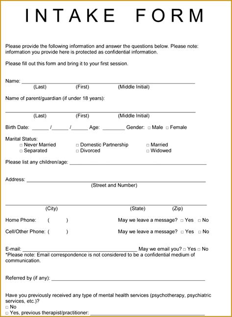 Printable Counselling Intake Form Template Portal Tutorials