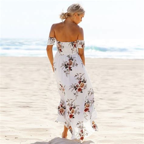 Hualong Summer Off The Shoulder Floral Beach Maxi Dress Online Store