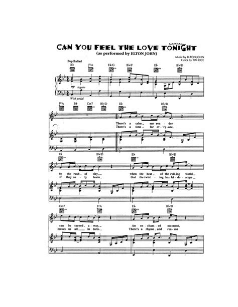 Elton John Can You Feel The Love Tonight Partituras Para Piano