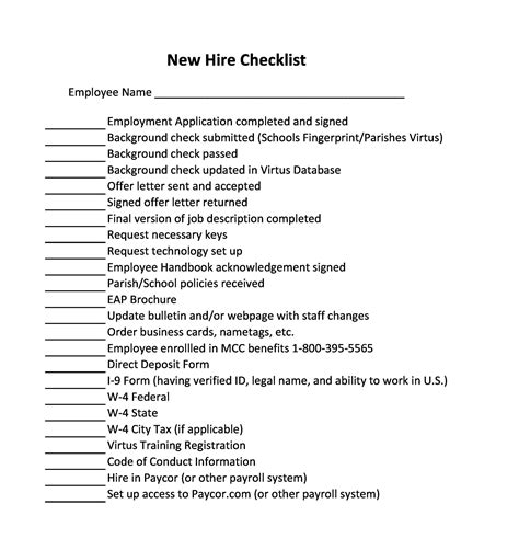 New Hire Checklist Form Template