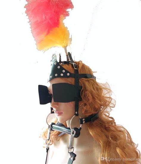 Sex Bondage Leather Pony Girl Harness Head Piece With Vulcanized Rubber Bit Gag And Reins Pony