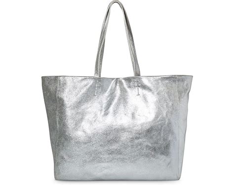 Martha Slouch Pocket Silver Leather Tote Bag Oliver Bonas