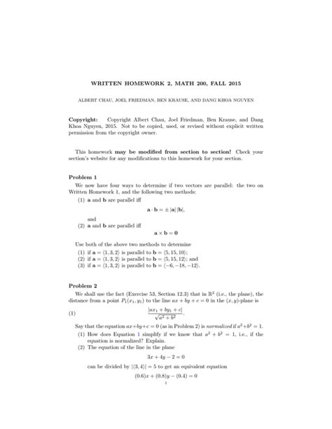 Written Homework 2 Math 200 Fall 2015 Copyright