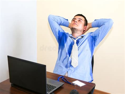 Sweating Office Worker Wet Shirt Bad Work Conditions Unhappy Manager