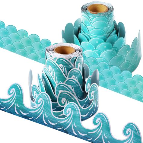 Buy 2 Rolls Ocean Waves Bulletin Board Border Blue Turquoise Scallops