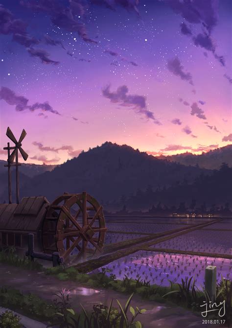 Safebooru Artist Name Building Clouds Commentary Request Dated Farm Gradient Sky Grass Highres