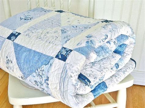 Twin Quilt Shabby Chic Handmade Patchwork Twin Bed Quilt Blue Etsy
