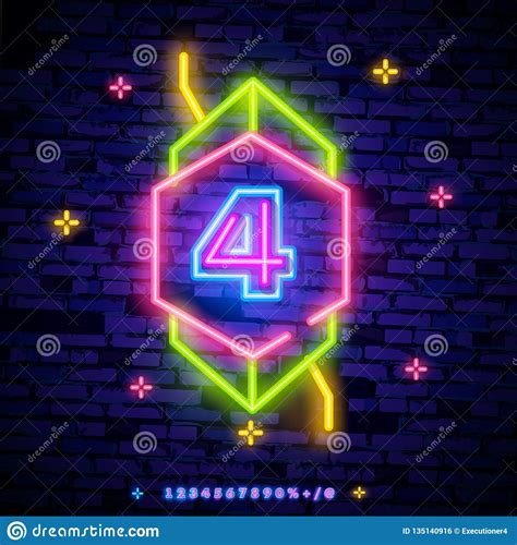 Number Four Symbol In A Cheerful Multi Colored Frame Neon Sign Vector