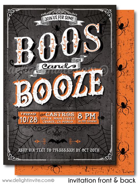 BOOS AND BOOZE HALLOWEEN | Halloween cocktail party, Halloween birthday invitations, Halloween ...