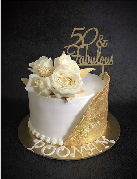 Whipped Cream Gold And White Cake 50th Birthday Cake For Women Birthday Cake For Women
