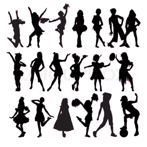 Young Girls Silhouette Pack Vector Isolated On White Stock Vector