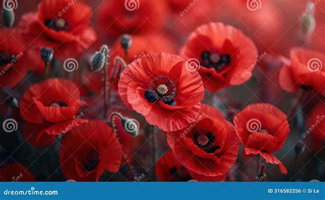 Remembrance Sunday and Memorial Day Poster with Red Poppy Flowers Stock