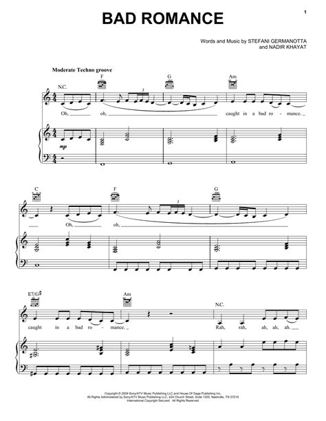 Lady Gaga Bad Romance Sheet Music Notes Download Printable Pdf Score 180974