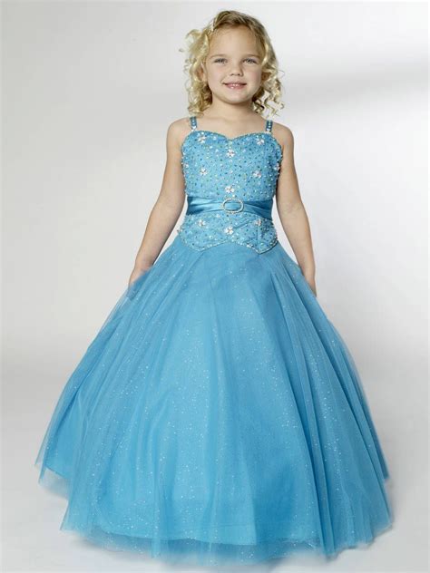 Princess Ruched V Neck Sweetheart Long Beaded Blue Girls Paceant Dress