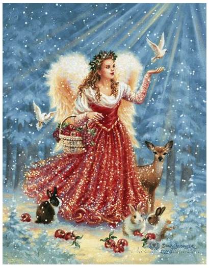 Christmas Animated Angels Glitter Snow Silver Angel