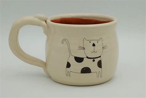 Pottery Handmade Kitty Cat Coffee Mug White Cat Lovers Cup Hot Etsy