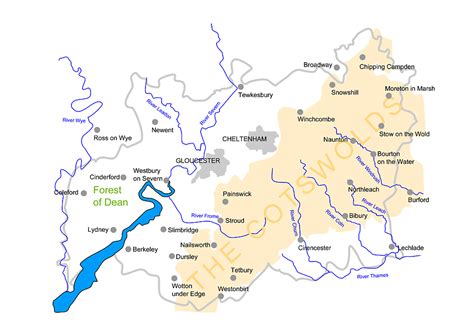 Map Of Gloucestershire Forest Of Dean Severn Vale And Cotswolds
