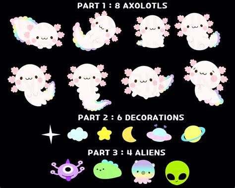 Kawaii Axolotls Clipart Space Rainbow Axolotl Alien Sticker Etsy