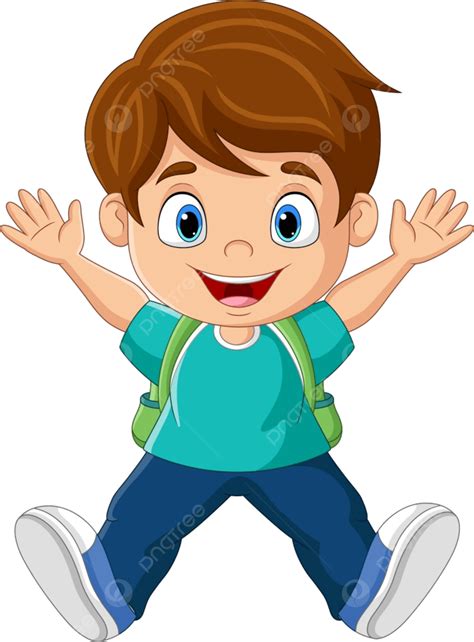 Menino De Escola Feliz Dos Desenhos Animados Posando Png Crianças