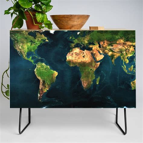 Map Of The World From Outer Space Satillite Image Art Credenza By