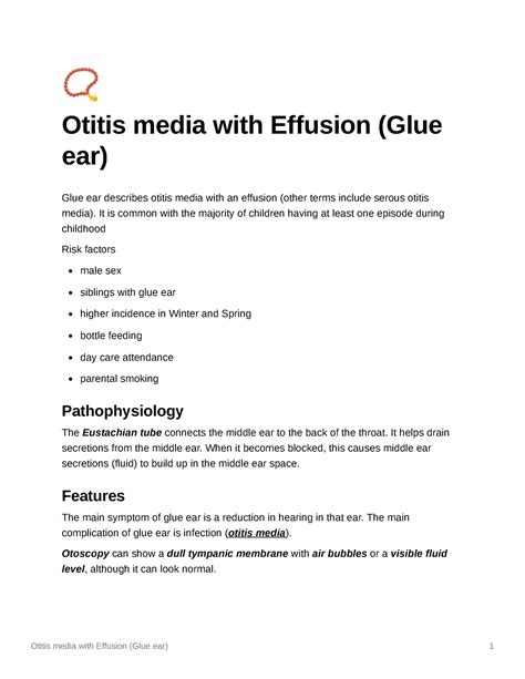 Otitis Media With Effusion Glue Ear It Is Common With The Majority