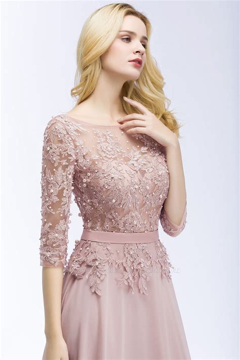 Bmbridal Elegant Scoop Half Sleeves Lace Dusty Rose Bridesmaid Dress
