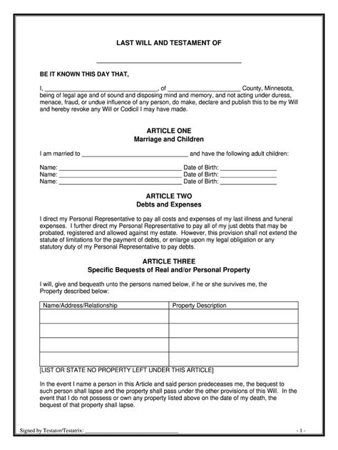 Example Of Will And Testament Form Fill And Sign Printable Template