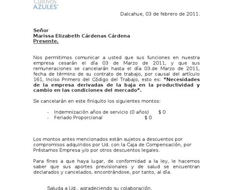 Modelo Carta Aviso Despido 30 Dias Chile Financial Report