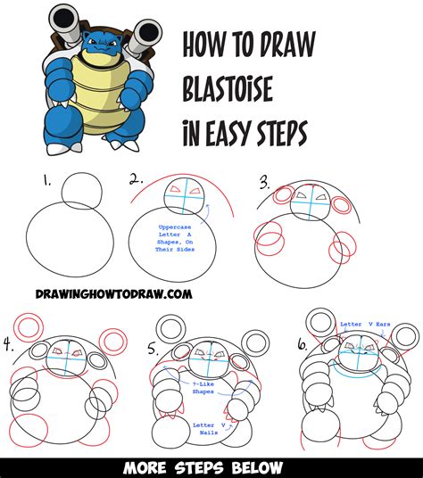 How To Draw Blastoise From Pokemon Easy Drawing Tutorial For Kids How