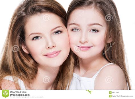 Happy Young Mother With A Small Daughter 8 Years Stock Image Image Of