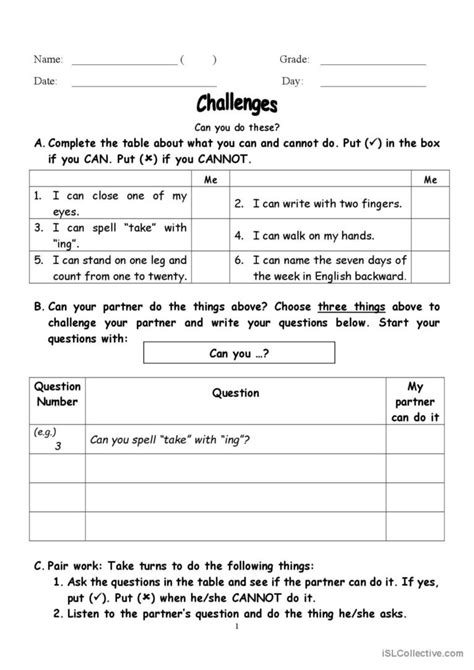 Challenges Can You Do This English Esl Worksheets Pdf And Doc